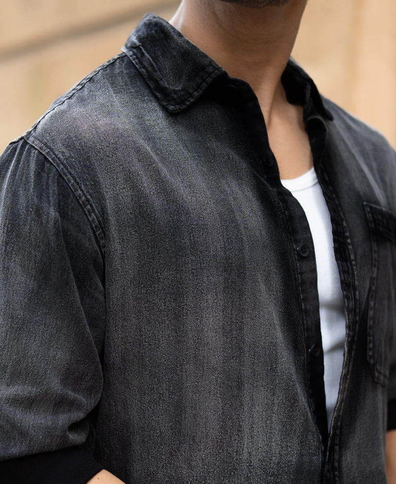 Black Sprayed Denim Shirt 100% Cotton