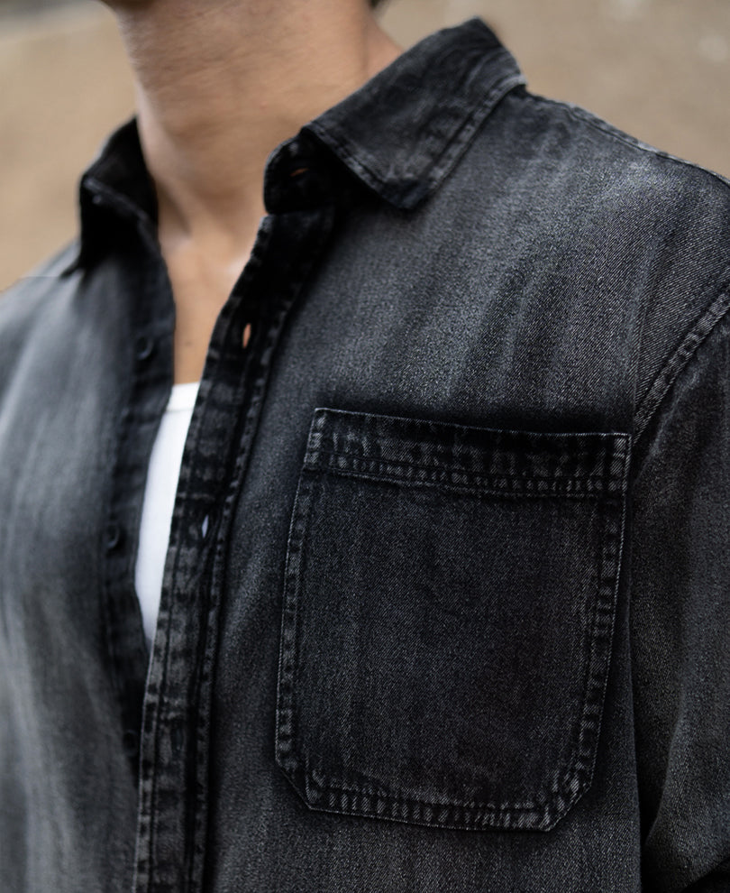 Black Sprayed Denim Shirt 100% Cotton