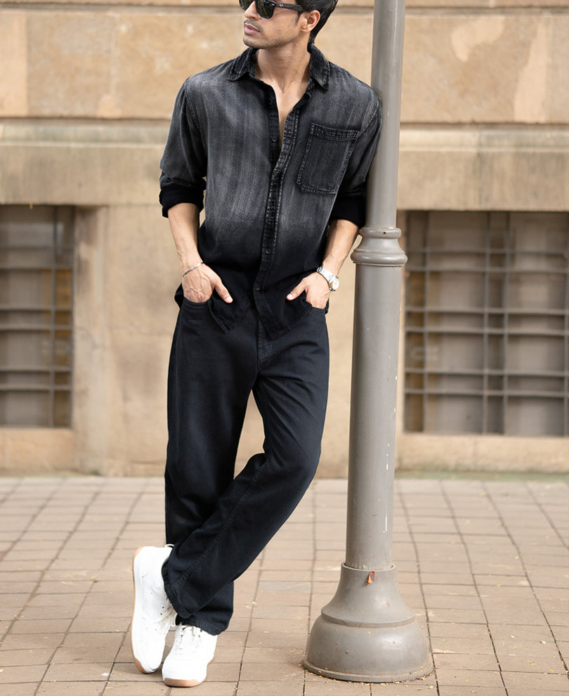 Black Sprayed Denim Shirt 100% Cotton
