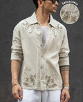 Beige Floral Embroidery Shirt 100% Cotton