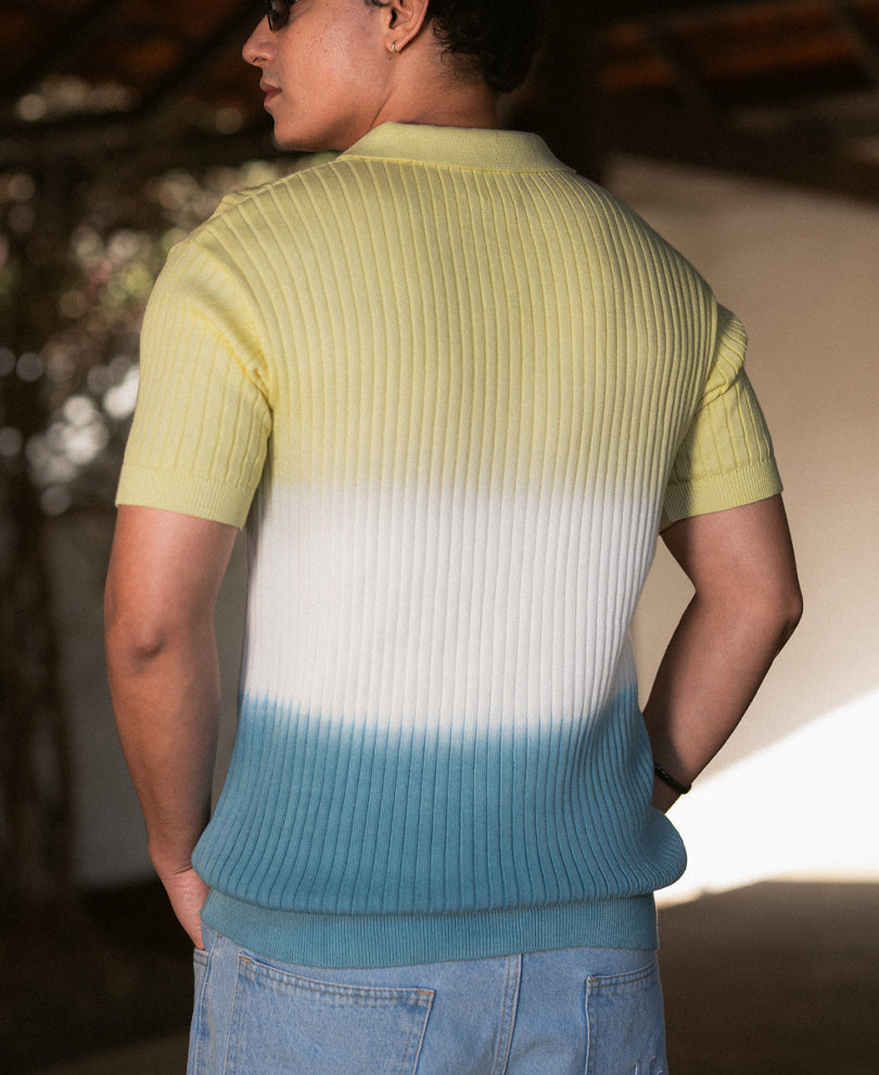 Yellow & Blue Ombre Knit T-Shirt 100% Cotton