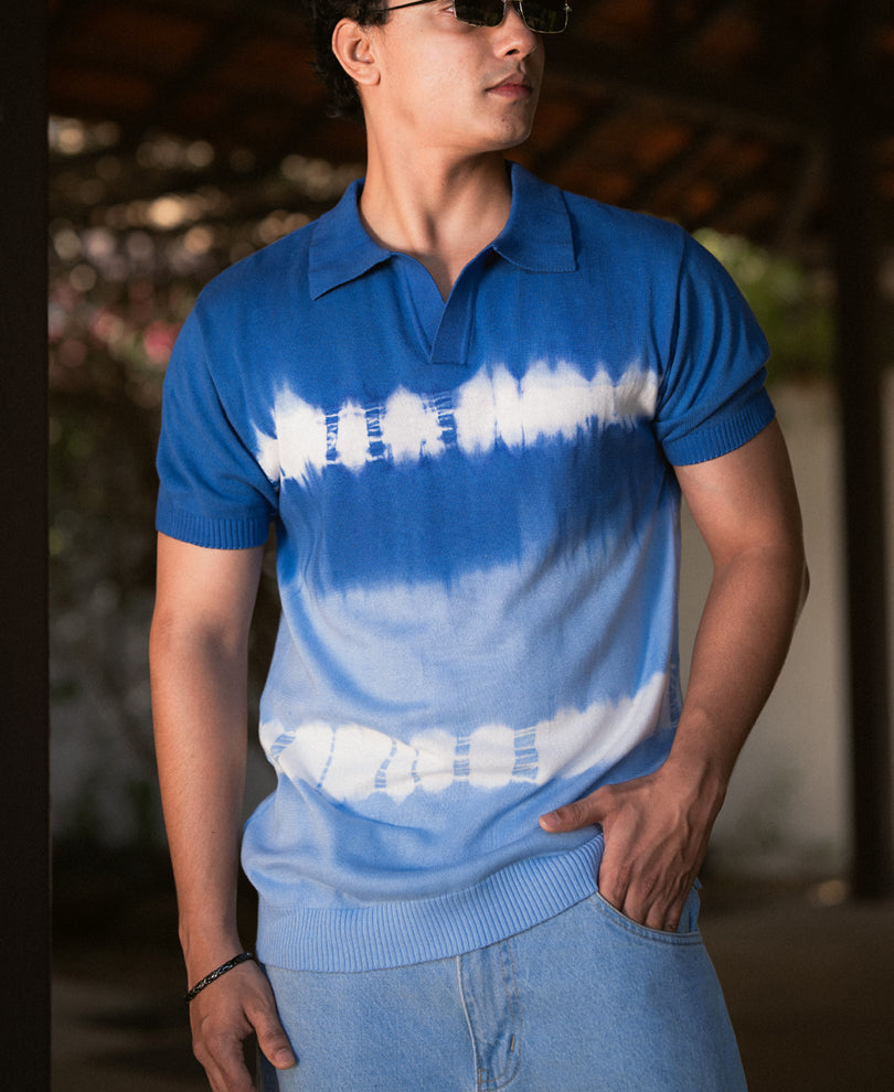 Blue Tie Dye Knit T-Shirt 100% Cotton