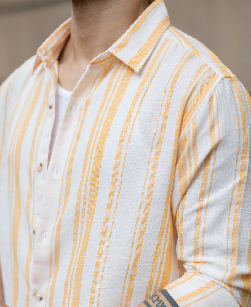 Yellow Linen Lightweight Stripe Shirt