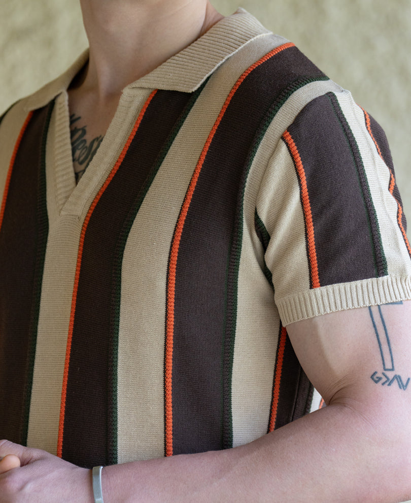 Beige Stripe Knit T-Shirt 100% Cotton