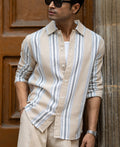 Beige Structured Stripe Regular Fit Shirt