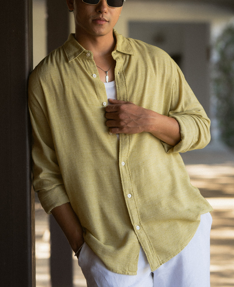 Yellow Linen Blend Structured Shirt