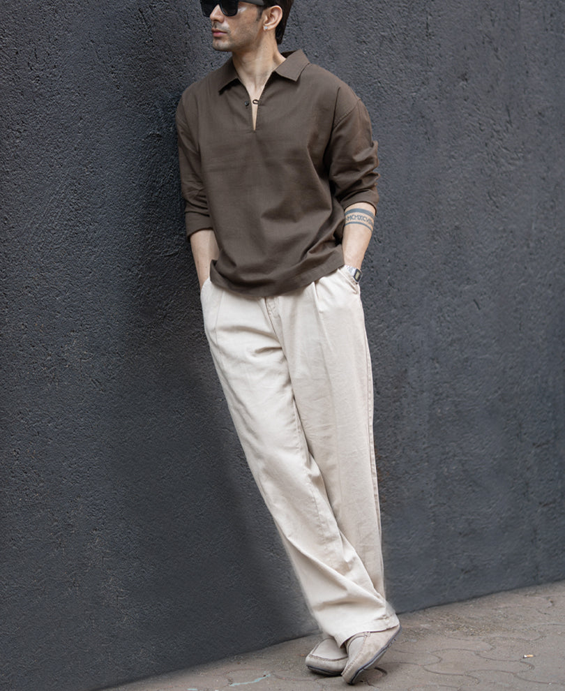 Brown Lightweight Structured Kurta Shirt 100% Cotton