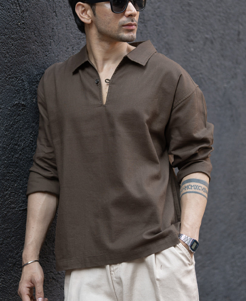 Brown Lightweight Structured Kurta Shirt 100% Cotton