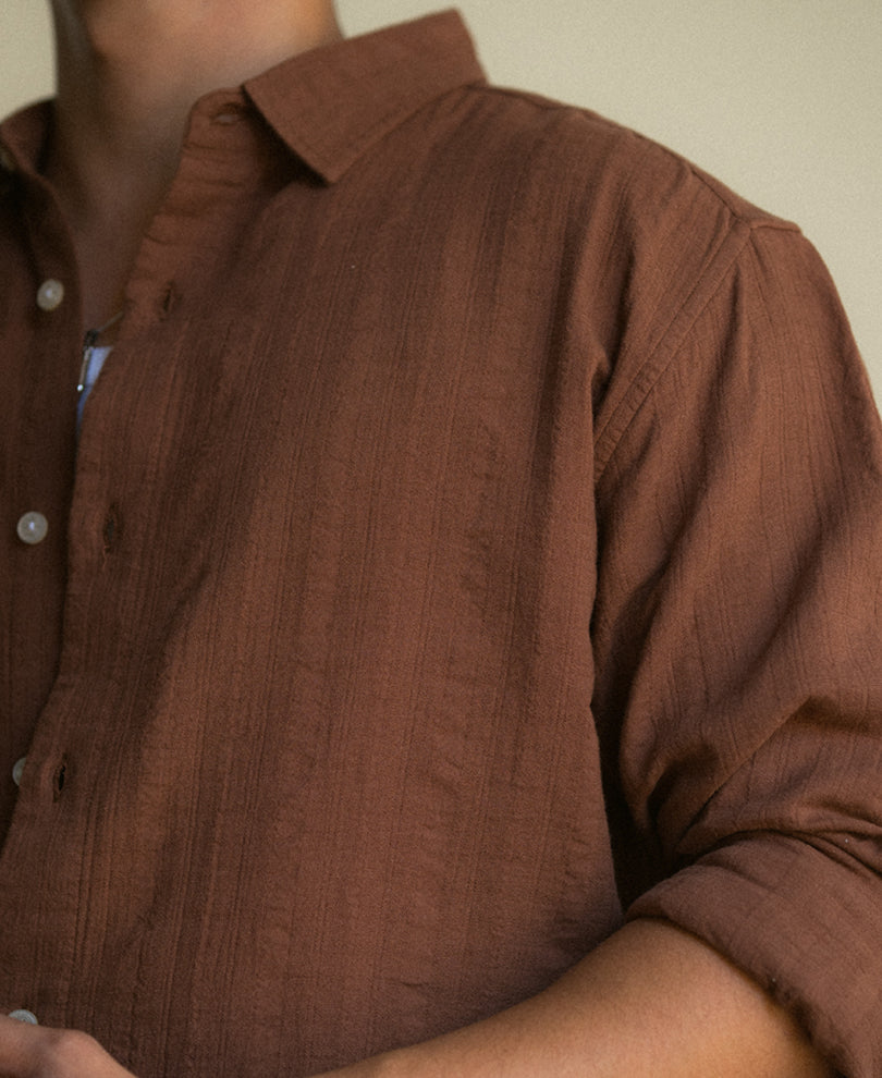 Brown Plain Structure Shirt 100% Cotton