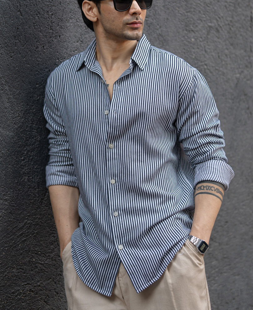 Black & White Striped Shirt 100% Cotton